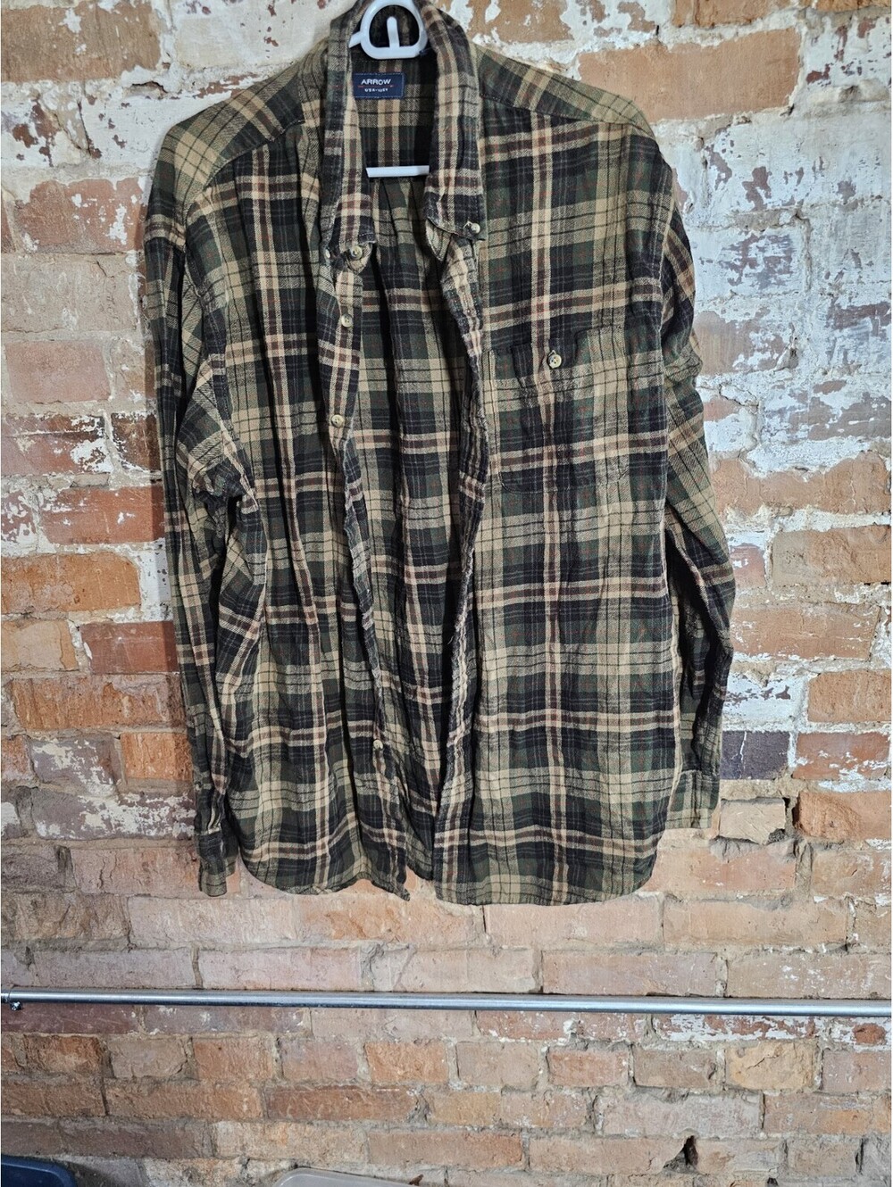 Arrow USA 1851 XXL Green Plaid Flannel Shirt Distressed Grunge Gorpcore Cotton